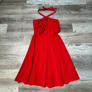 L’AGENCE Red Halter Dress Size 4 Draped Front Cocktail Party